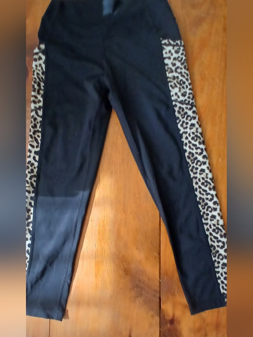 ZYIA Active  Black Leggings with Leopard Print Side Panels Size 4